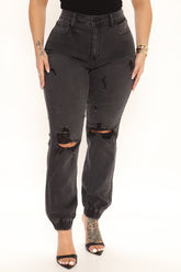 Skater Girl Denim Joggers - Black